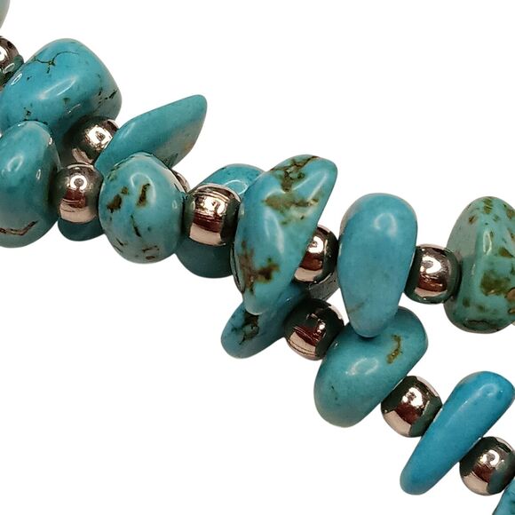 Vintage Southwest Blue & Green Turquoise Chip Necklace With Silver Beads 48" - Picture 7 of 11